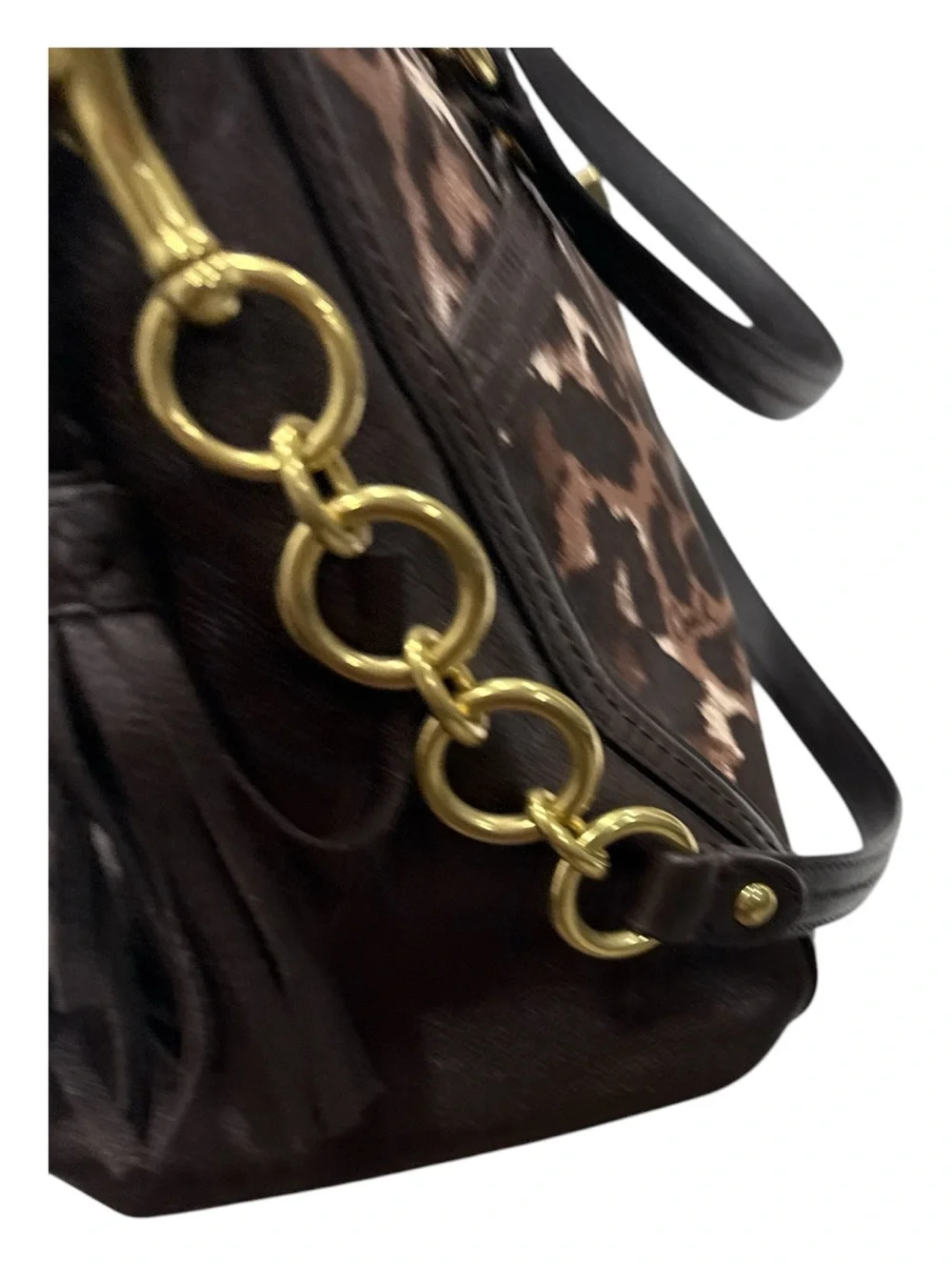 Coach Dark Brown Leopard Print Canvas and Leather Park Chain Ocelot shoulder bag